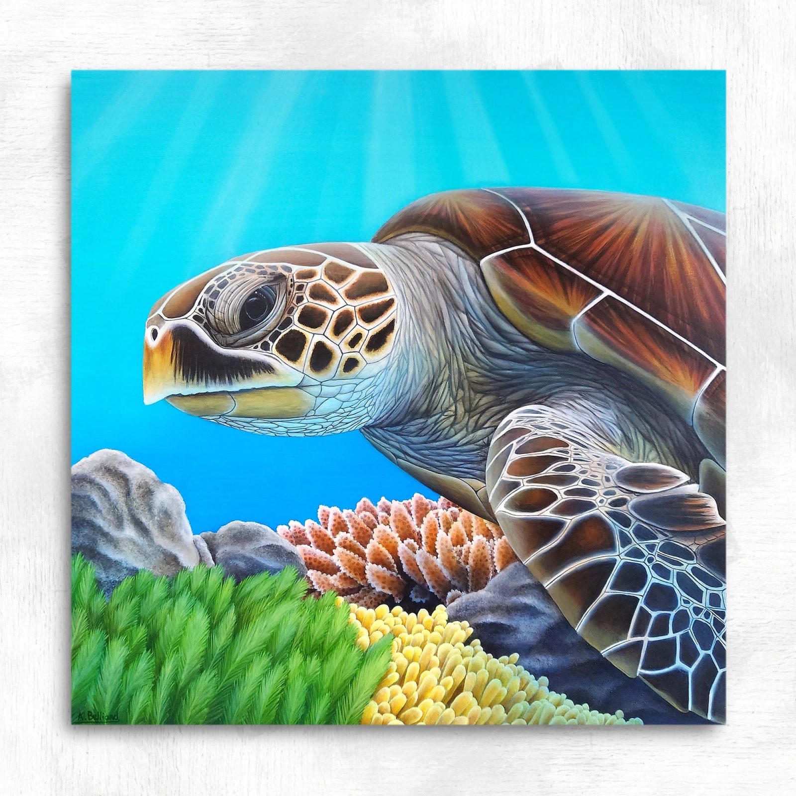 Tableau tortue de mer - peinture océan tropical "Sagesse océanique"