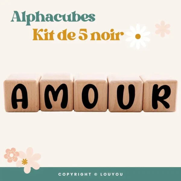 5 Cubes en Bois de 5cm x 5cm + 66 Stickers noirs – view 5