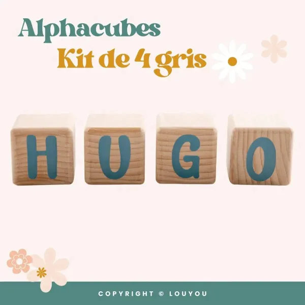 4 Cubes en Bois de 5cm x 5cm + 55 Stickers gris – view 5