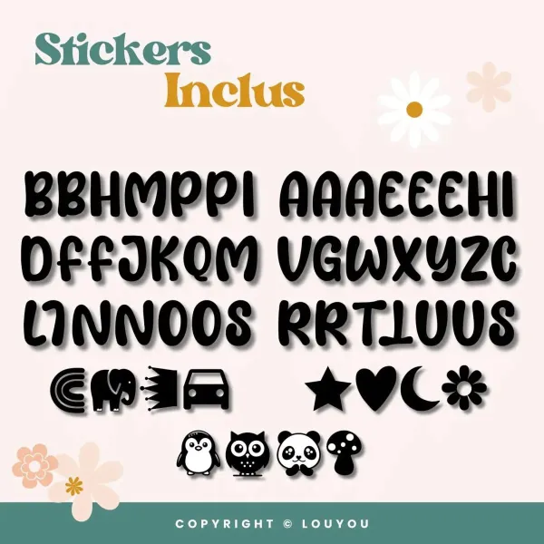 4 Cubes en Bois de 5cm x 5cm + 55 Stickers noirs – view 4