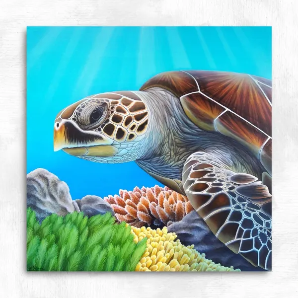 Tableau tortue de mer - peinture océan tropical "Sagesse océanique"