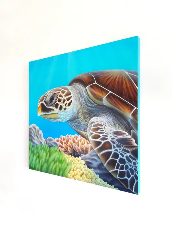 Tableau tortue de mer - peinture océan tropical "Sagesse océanique" – vue 3