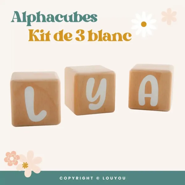 3 Cubes en Bois de 5cm x 5cm + 47 Stickers blancs – vue 4