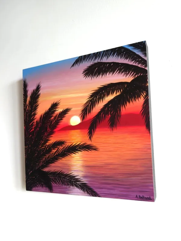 Tableau coucher de soleil océan tropical - paysage marin "Souvenir des îles" – view 3