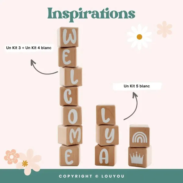 4 Cubes en Bois de 5cm x 5cm + 55 Stickers noirs – view 8