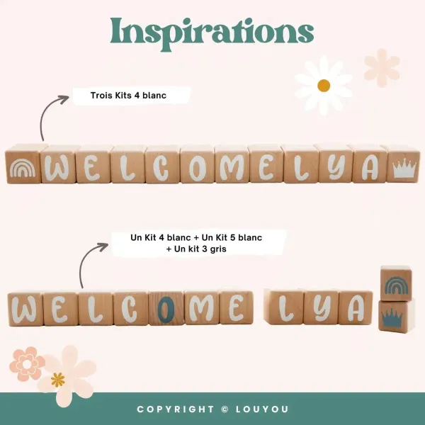 3 Cubes en Bois de 5cm x 5cm + 47 Stickers blancs – vue 7