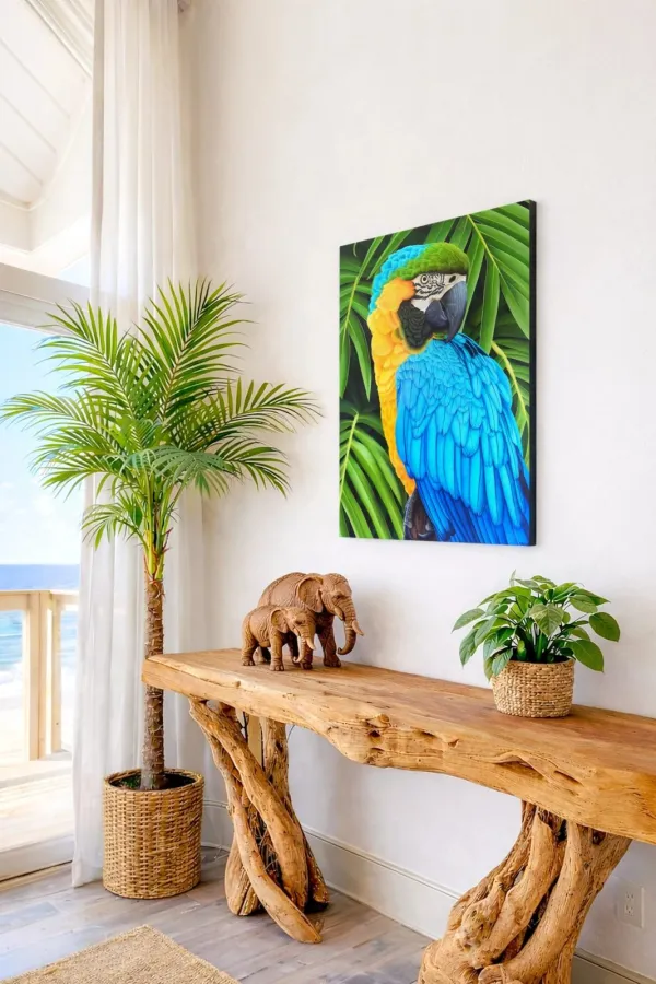 Tableau perroquet ara tropical - peinture jungle exotique "Écho de liberté" – view 2