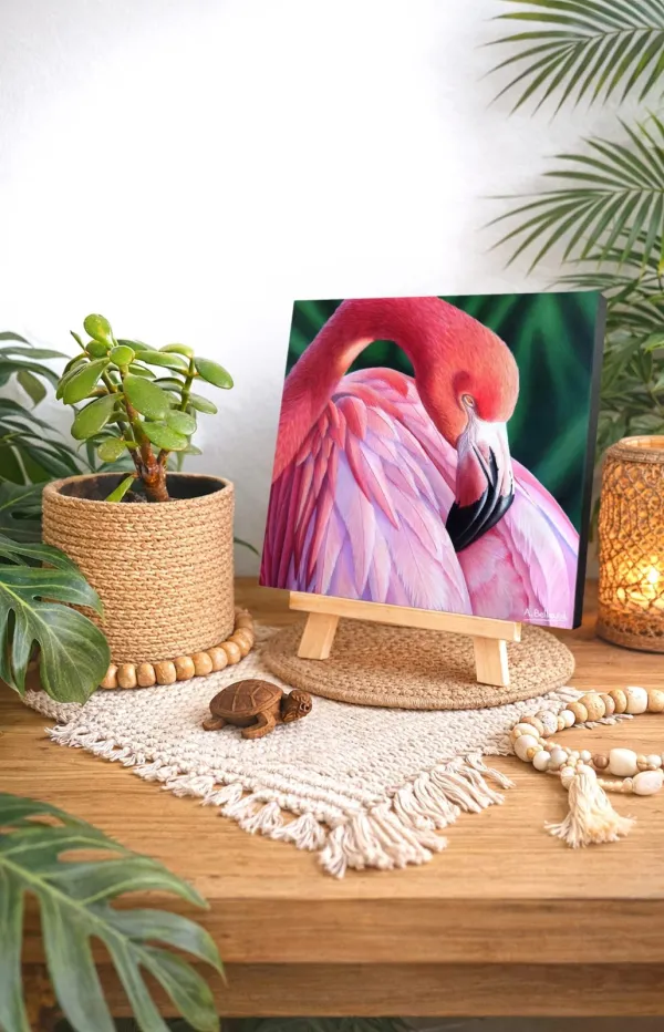 Tableau flamant rose tropical - peinture oiseau exotique "Instant flamboyant" – vue 2