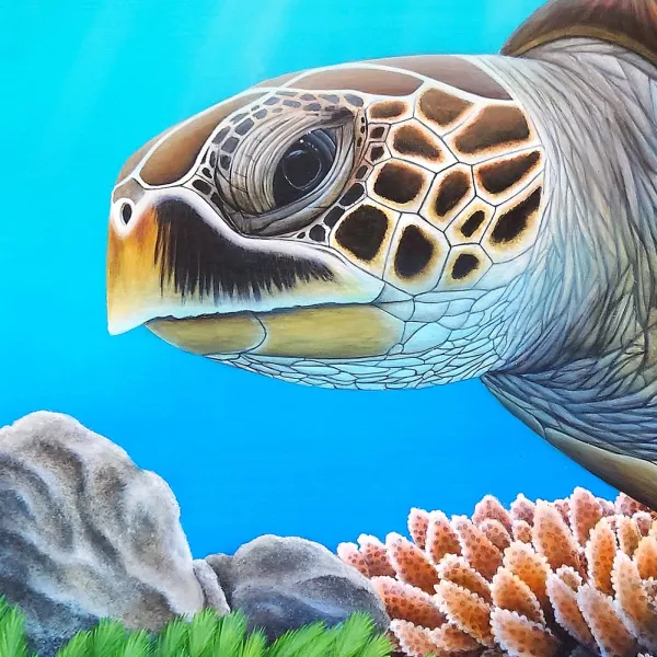 Tableau tortue de mer - peinture océan tropical "Sagesse océanique" – vue 4