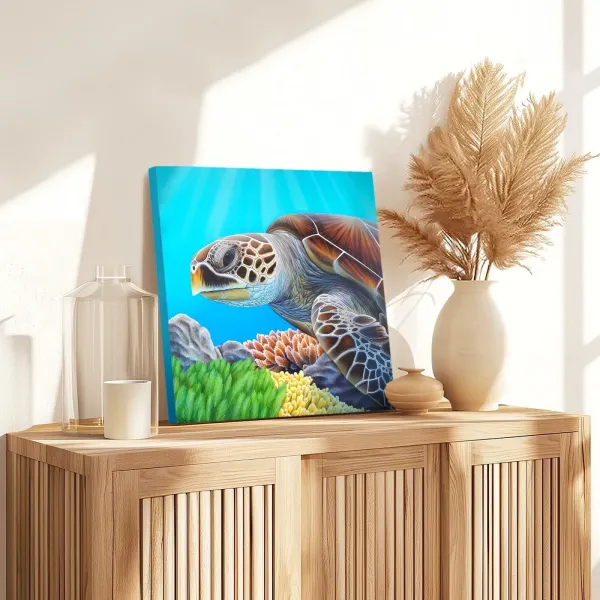 Tableau tortue de mer - peinture océan tropical "Sagesse océanique" – vue 8