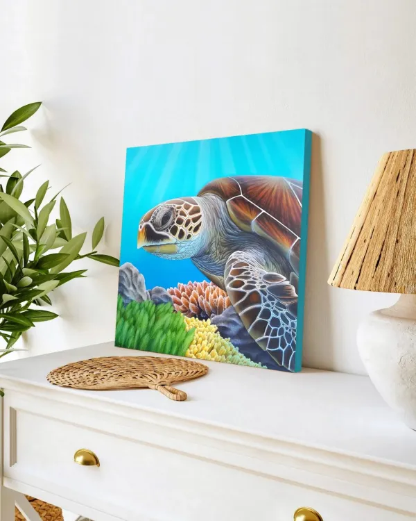 Tableau tortue de mer - peinture océan tropical "Sagesse océanique" – vue 2