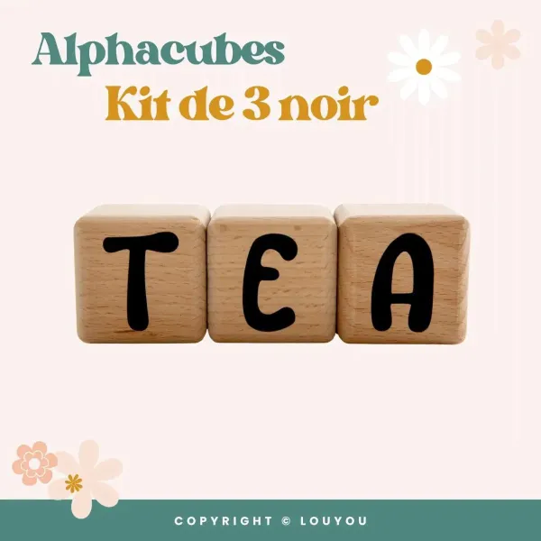 3 Cubes en Bois de 5cm x 5cm + 47 Stickers noirs – view 5