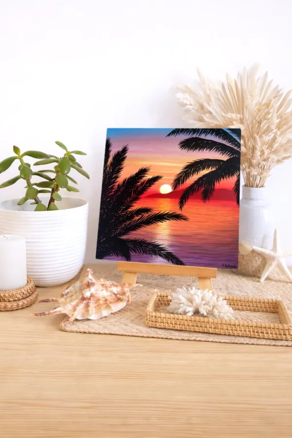 Tableau coucher de soleil océan tropical - paysage marin "Souvenir des îles" – view 2