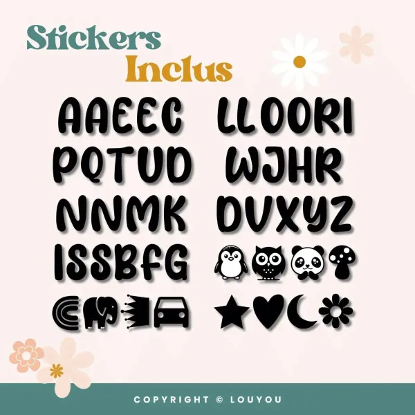 3 Cubes en Bois de 5cm x 5cm + 47 Stickers noirs – view 4