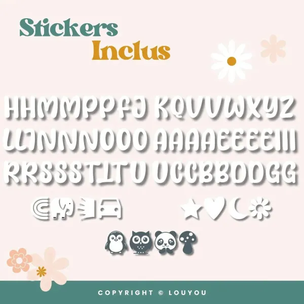 5 Cubes en Bois de 5cm x 5cm + 66 Stickers blancs – view 3