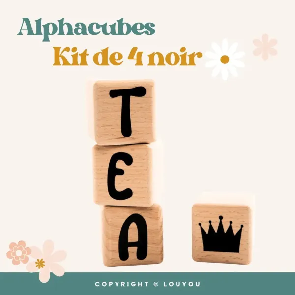 4 Cubes en Bois de 5cm x 5cm + 55 Stickers noirs – view 3