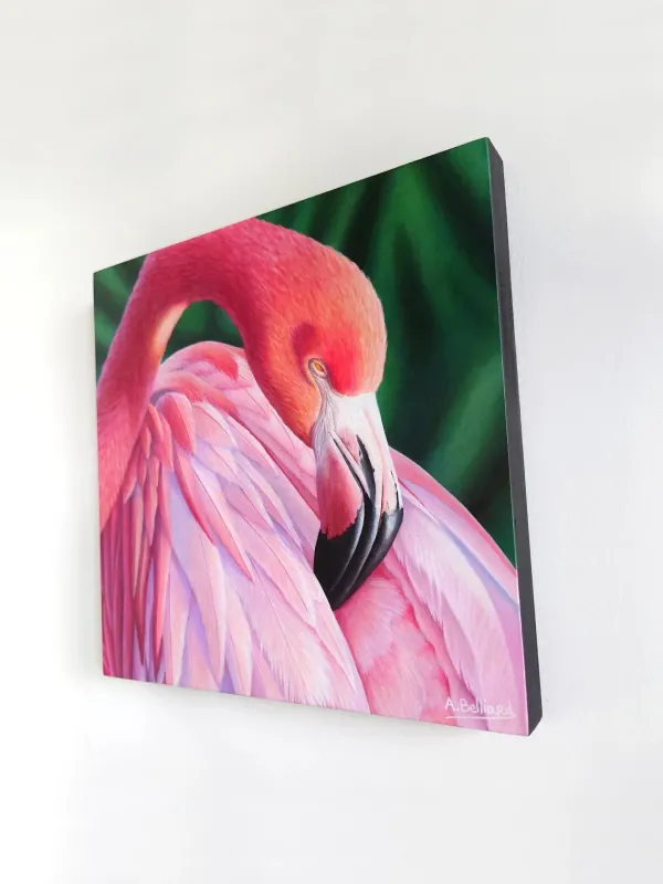 Tableau flamant rose tropical - peinture oiseau exotique "Instant flamboyant" – vue 4