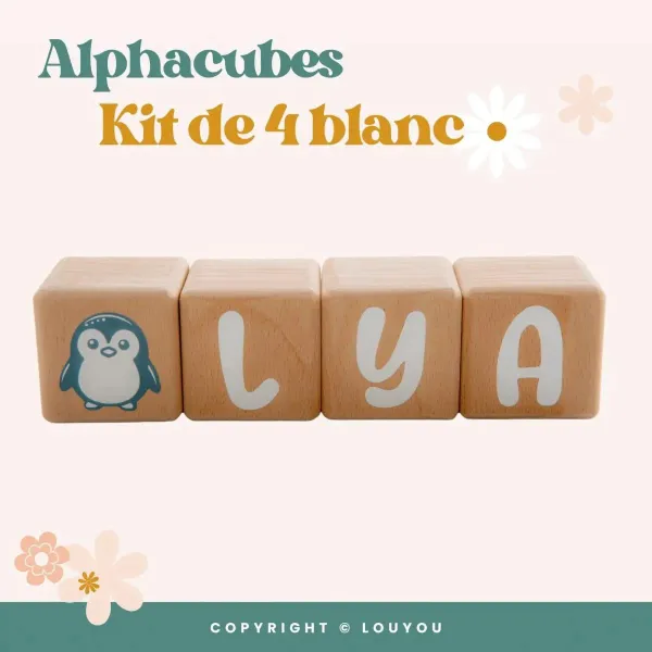4 Cubes en Bois de 5cm x 5cm + 55 Stickers blancs – view 2