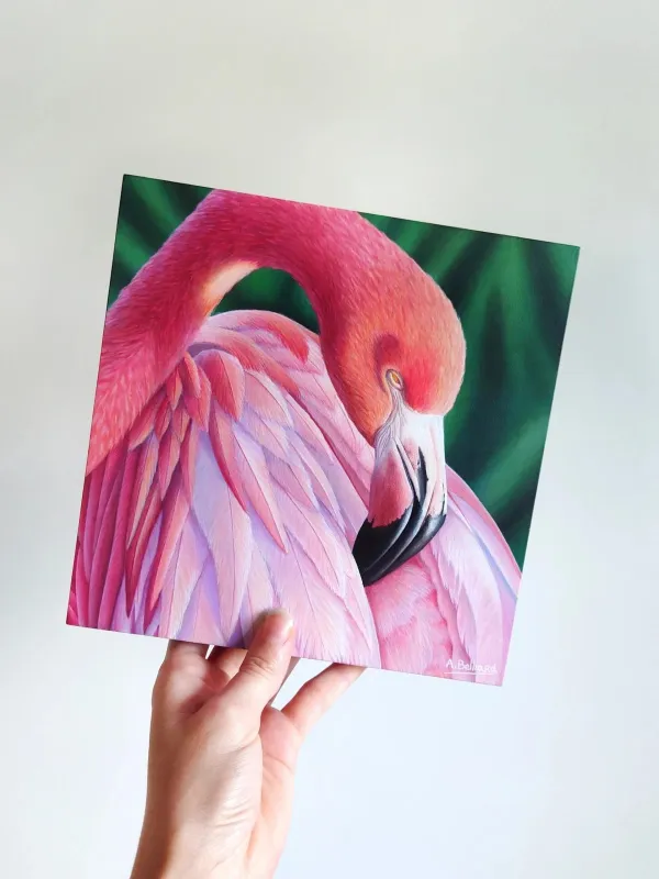 Tableau flamant rose tropical - peinture oiseau exotique "Instant flamboyant" – vue 3