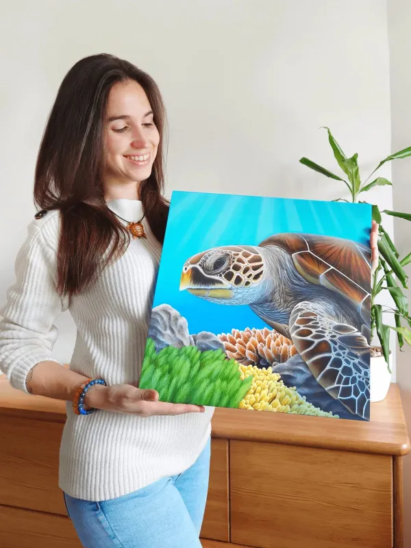Tableau tortue de mer - peinture océan tropical "Sagesse océanique" – vue 7